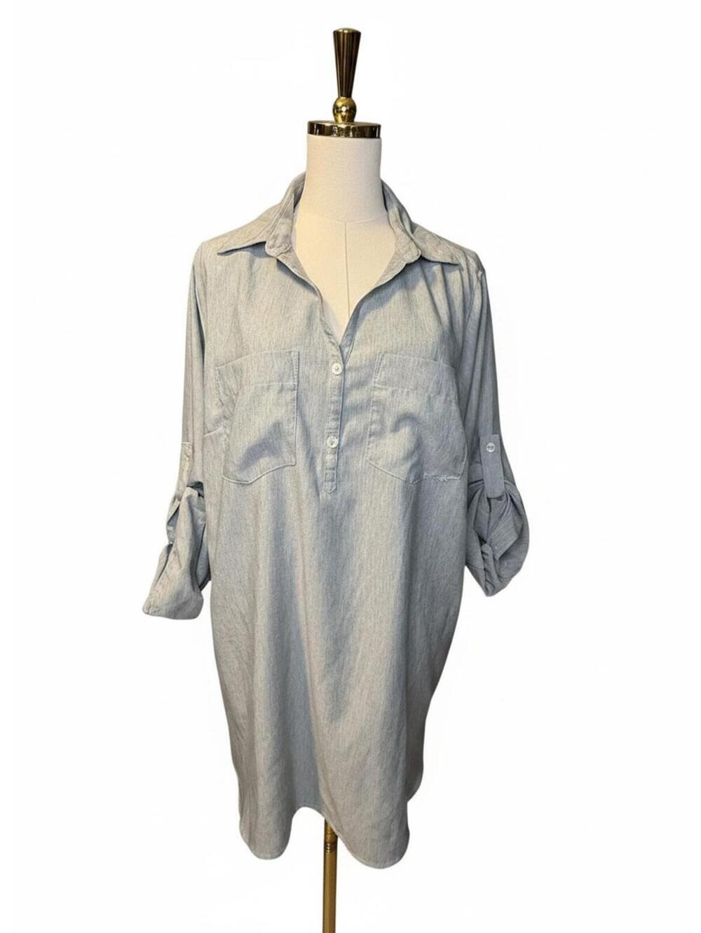 Magellan Relax Fit Heathered Teal Tunic Shirt with Tab 3/4 Sleeves Size 1X